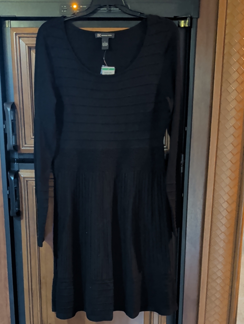 INC International Women's Black Knit Long-Sleeve Fit & Flare Dress